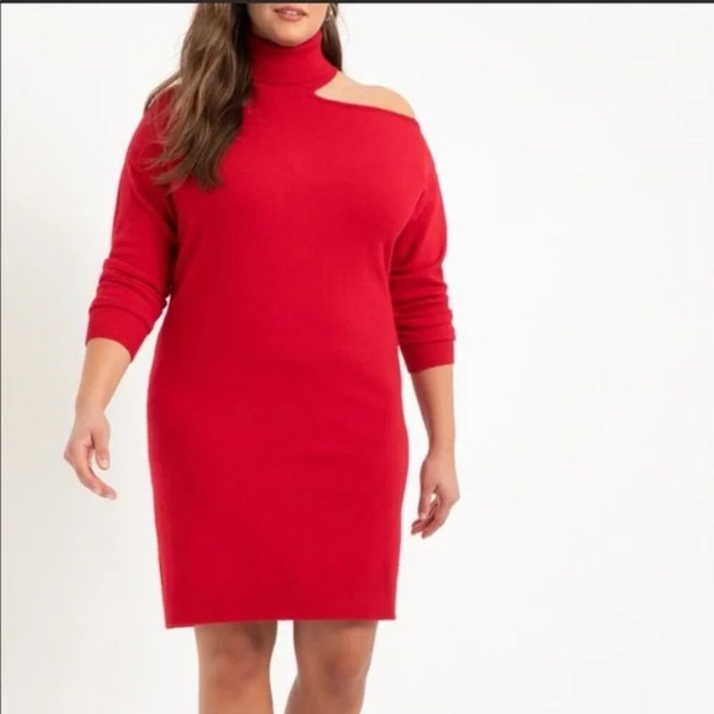 NWT ELOQUII Red Knit Cold Shoulder Sweater Dress 18/20